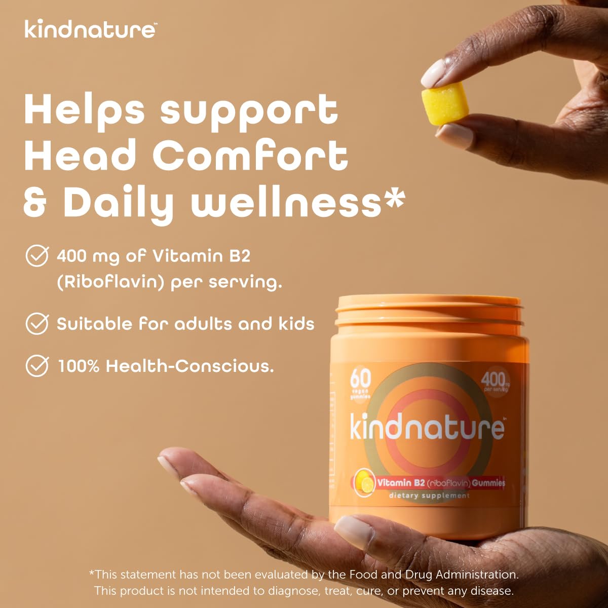 kindnature Vitamin B2 Gummies - Riboflavin 400mg Supplement for Kids & Adults - Non-GMO, Soy & Gluten-Free, Vegan Chewable Gummies (30 Day Supply) (2) - PrimeBioHealth - canada supplements