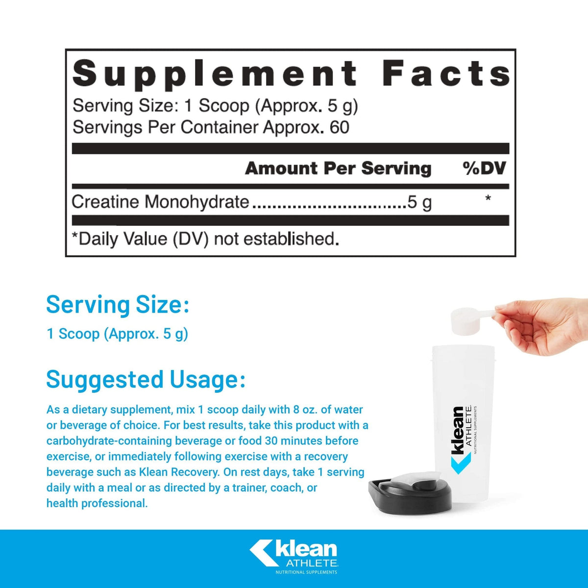 Klean Athlete Klean Creatine - Supports Muscle Strength, Performance & Recovery from Strenuous Exercise* - NSF Certified for Sport - 11.1 Ounces - Unflavored - PrimeBioHealth - canada supplements