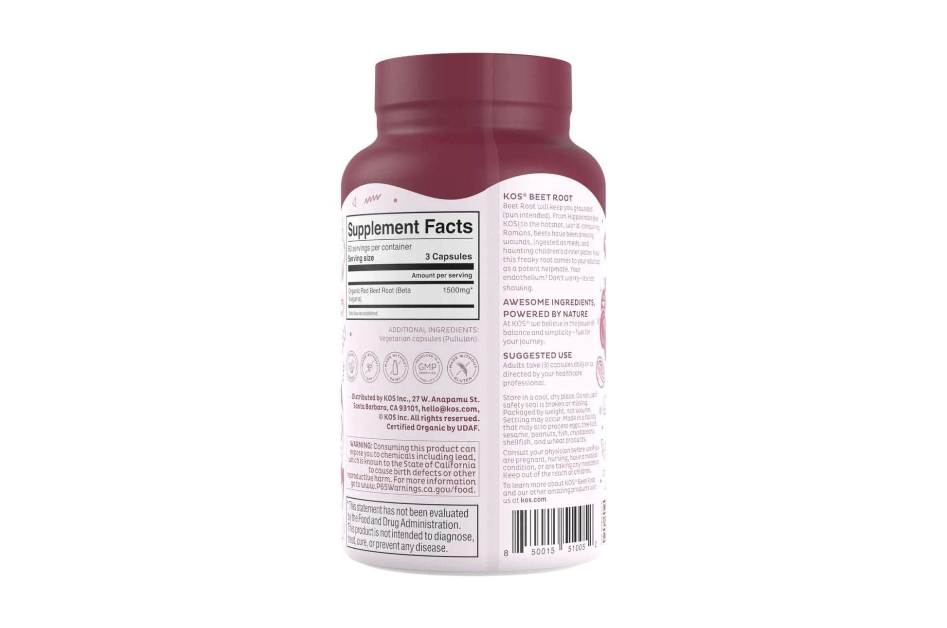 KOS Organic Beetroot Capsules 1500mg - USDA Organic, Antioxidant Power from Organic Beet Root Superfood, Supports Healthy & Active Lifestyle - Non-GMO, - PrimeBioHealth - canada supplements