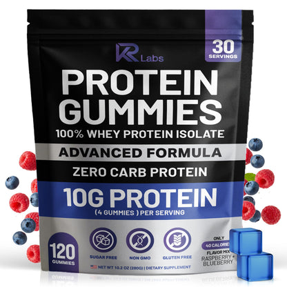 KR Labs Zero Carb 100% Pure Whey Isolate Protein Gummies | 300g Total Protein per Bag | 10g per Serving Plant Based with Vitamins for Men & Women - PrimeBioHealth - canada supplements