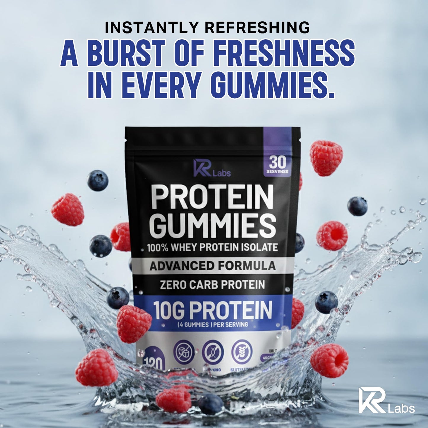 KR Labs Zero Carb 100% Pure Whey Isolate Protein Gummies | 300g Total Protein per Bag | 10g per Serving Plant Based with Vitamins for Men & Women - PrimeBioHealth - canada supplements