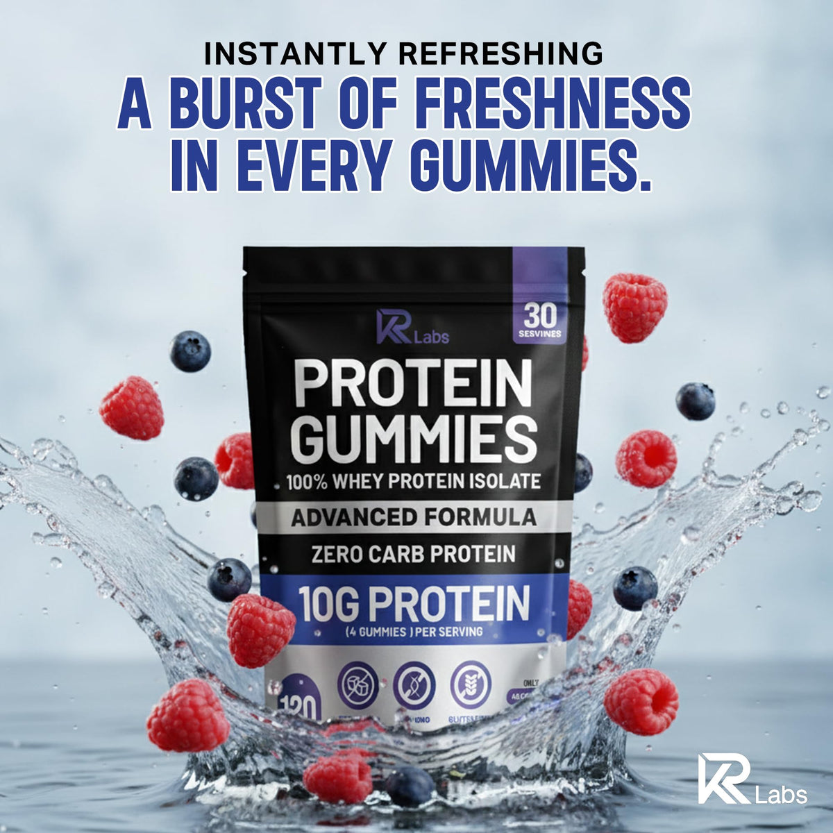 KR Labs Zero Carb 100% Pure Whey Isolate Protein Gummies | 300g Total Protein per Bag | 10g per Serving Plant Based with Vitamins for Men & Women - PrimeBioHealth - canada supplements