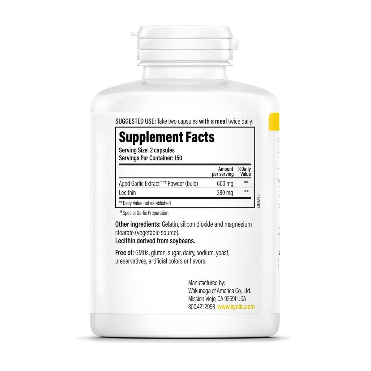 Kyolic Aged Garlic Extract Formula 104, Cholesterol Health*, 300 Capsules - PrimeBioHealth - canada supplements