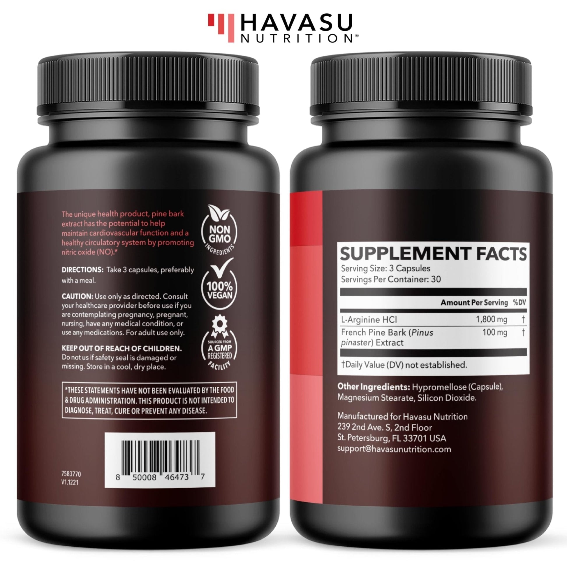 L-Arginine 1800mg and Pine Bark Extract 100mg - Nitric Oxide Supplement for Men - Performance Supplement for Men's Health - 90 Count - Endurance, Recovery Support - PrimeBioHealth - canada supplements