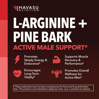 L-Arginine 1800mg and Pine Bark Extract 100mg - Nitric Oxide Supplement for Men - Performance Supplement for Men's Health - 90 Count - Endurance, Recovery Support - PrimeBioHealth - canada supplements