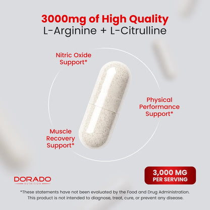 L Arginine L Citrulline Supplement 3000mg (240 Capsules) Nitric Oxide Pills for Men - Stamina, Endurance, Performance for Workouts - NO Supplements for Men - PrimeBioHealth - canada supplements