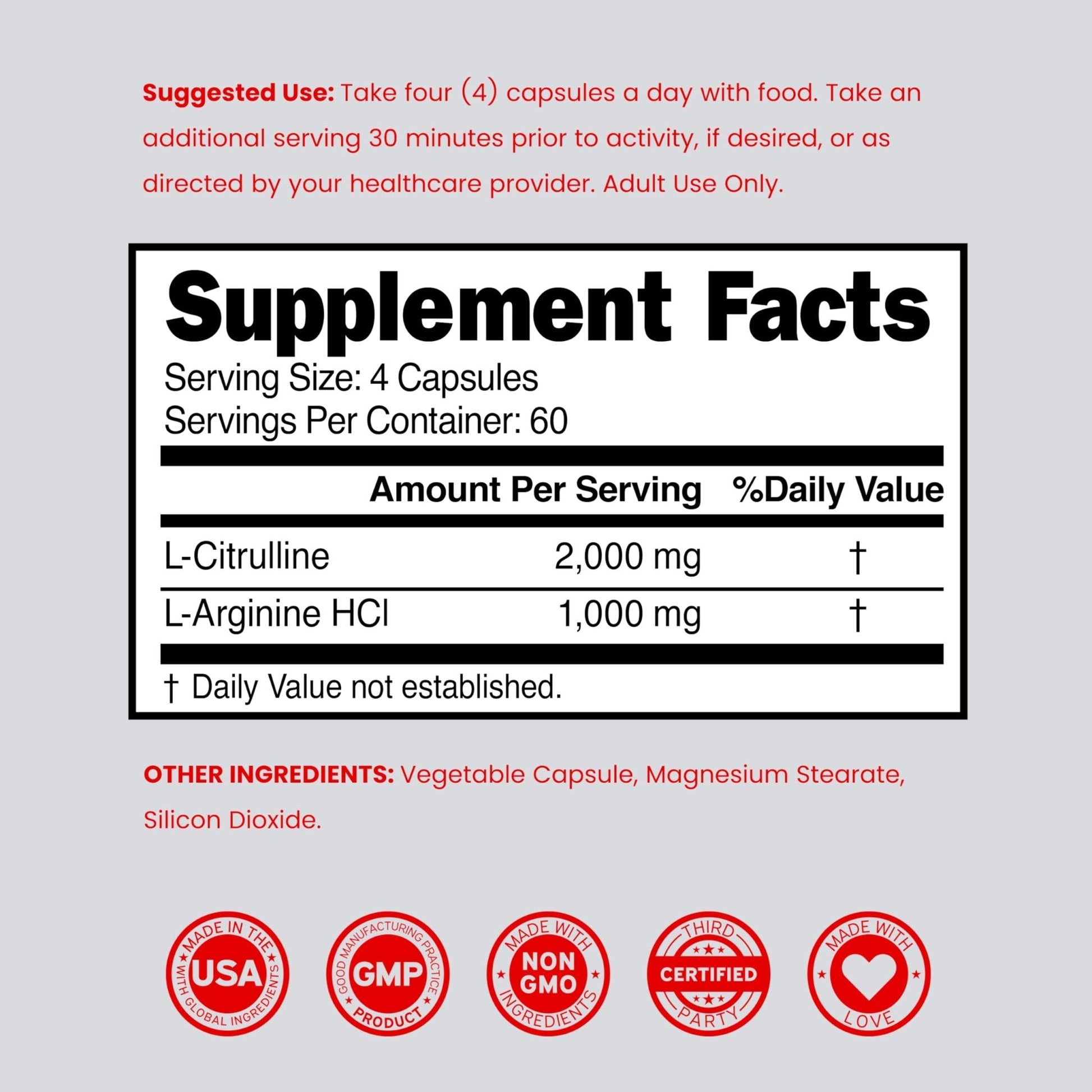 L Arginine L Citrulline Supplement 3000mg (240 Capsules) Nitric Oxide Pills for Men - Stamina, Endurance, Performance for Workouts - NO Supplements for Men - PrimeBioHealth - canada supplements
