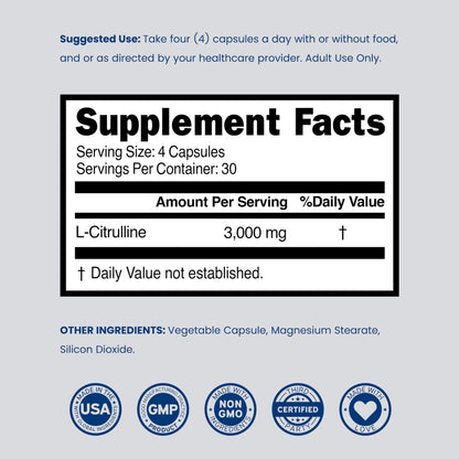 L Citrulline 3000mg Supplement (120 Capsules) Support L Arginine & Nitric Oxide Pills - L-Citrulline For Men & Women - Muscle Recovery & Pump Supplement - 3rd Party Tested - PrimeBioHealth - canada supplements