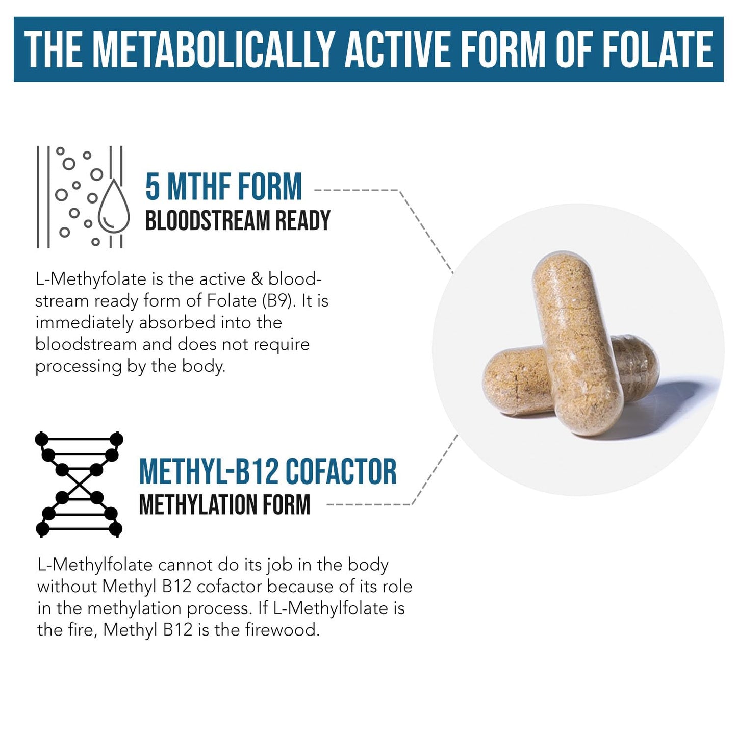 L Methyl Folate 15mg Plus Methyl B12 Cofactor – High Potency, Active 5-MTHF Form - Supports Mood, Methylation, Cognition – Bioactive Forms of Vitamin B9 & B12 (60 Capsules – 60 Servings) - PrimeBioHealth - canada supplements