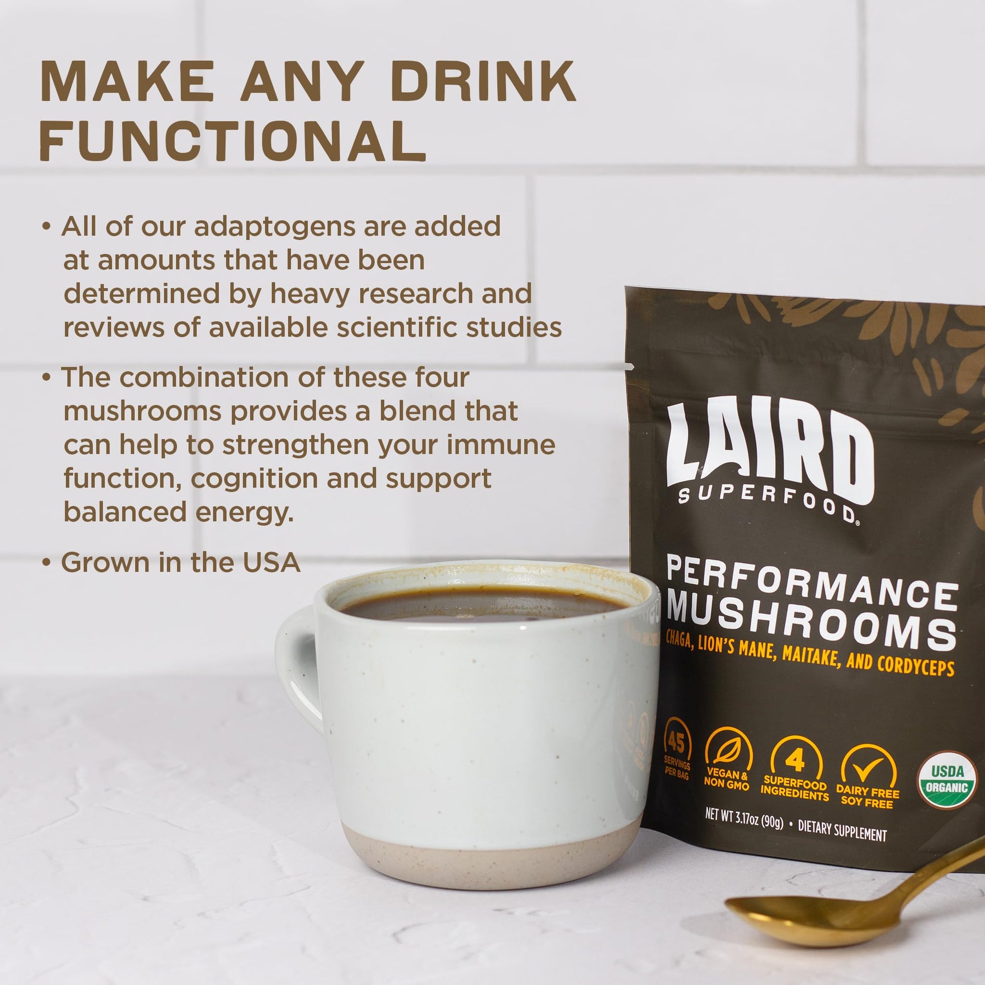 Laird Superfood Organic Performance Mushroom Blend with Chaga, Cordyceps, Lion's Mane and Maitake for Energy - PrimeBioHealth - canada supplements