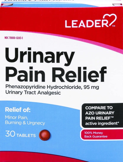 Leader Urinary Pain Relief Maximum Strength, Urinary Tract Analgesic, Relieves Burning and Urgency, Phenazopyridine Hydrochloride 95 mg, for Adults, Both Men & Women, 30 Tablets - PrimeBioHealth - canada supplements