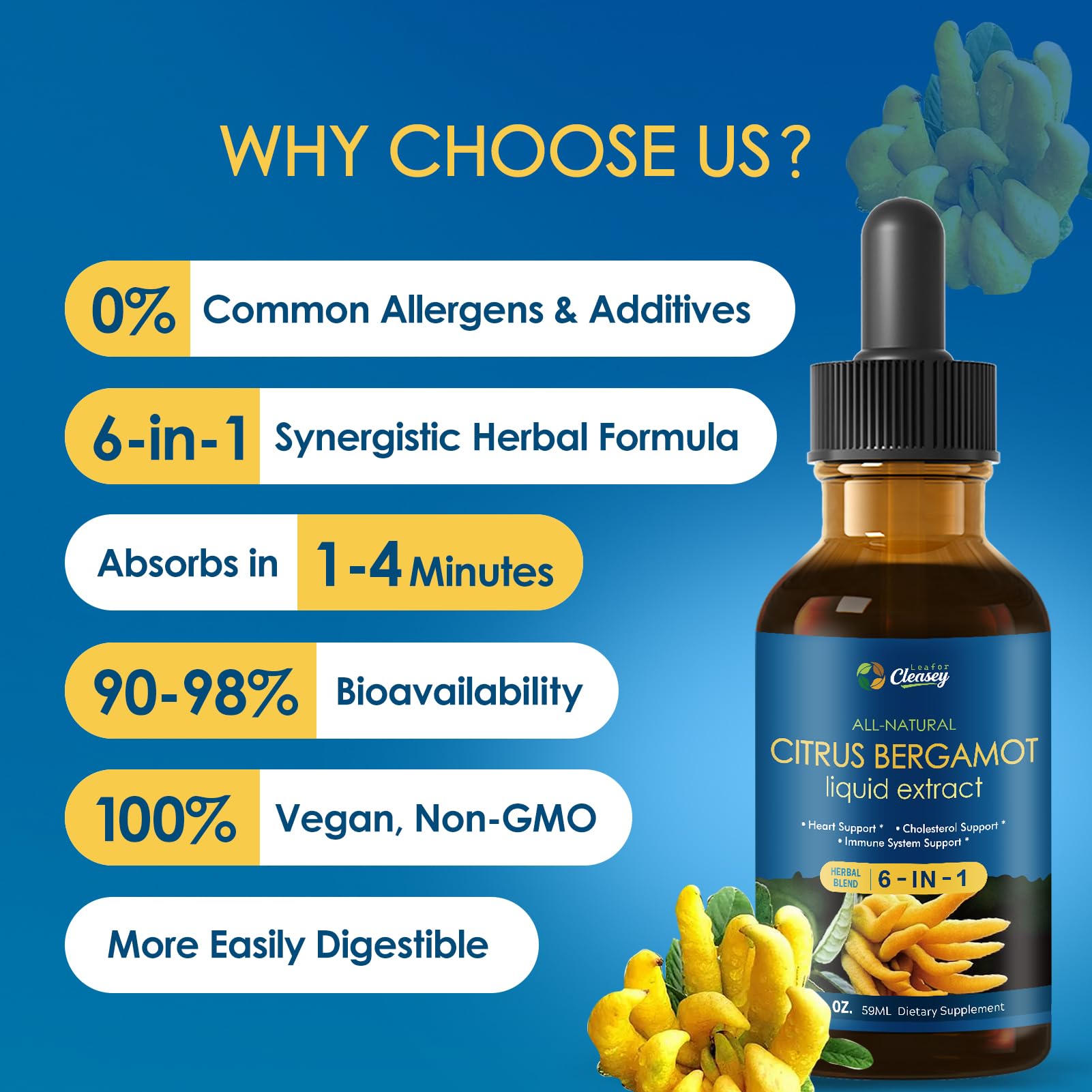 LeaforClensey Citrus Bergamot Liquid Drops for High Cholesterol, Bergamot Extract Blend Supplements with Red Yeast Rice & CoQ10 for Heart - PrimeBioHealth - canada supplements