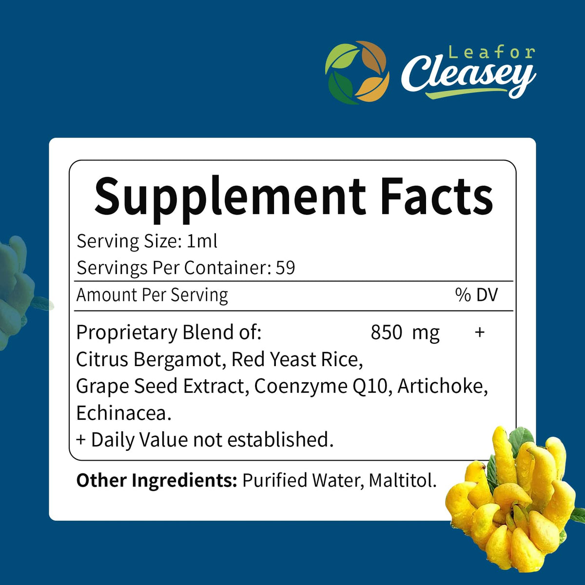LeaforClensey Citrus Bergamot Liquid Drops for High Cholesterol, Bergamot Extract Blend Supplements with Red Yeast Rice & CoQ10 for Heart - PrimeBioHealth - canada supplements
