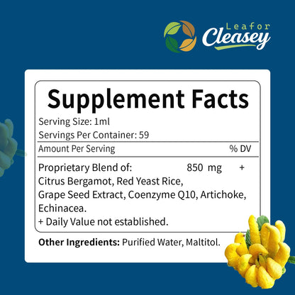 LeaforClensey Citrus Bergamot Liquid Drops for High Cholesterol, Bergamot Extract Blend Supplements with Red Yeast Rice & CoQ10 for Heart - PrimeBioHealth - canada supplements