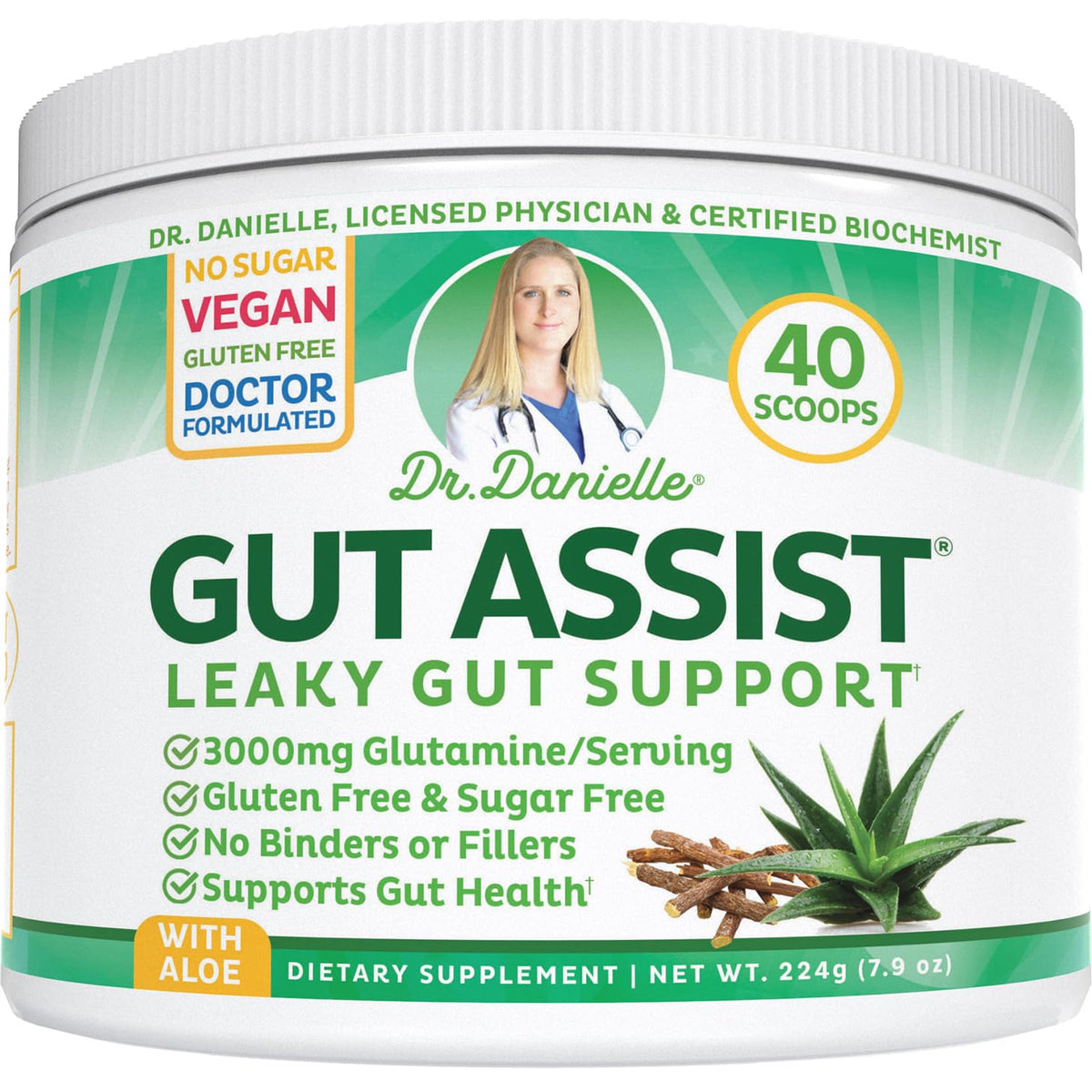 Leaky Gut Support Powder | L-Glutamine Gut Lining Digestive Drink Mix | Gluten-Free Doctor Crafted Botanical Formula | Gut Assist by Dr. Danielle - PrimeBioHealth - canada supplements