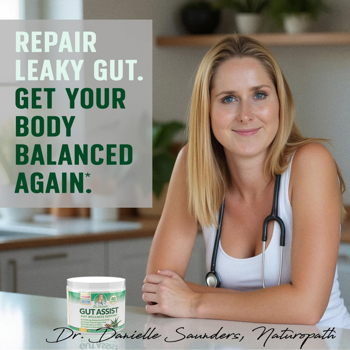 Leaky Gut Support Powder | L-Glutamine Gut Lining Digestive Drink Mix | Gluten-Free Doctor Crafted Botanical Formula | Gut Assist by Dr. Danielle - PrimeBioHealth - canada supplements