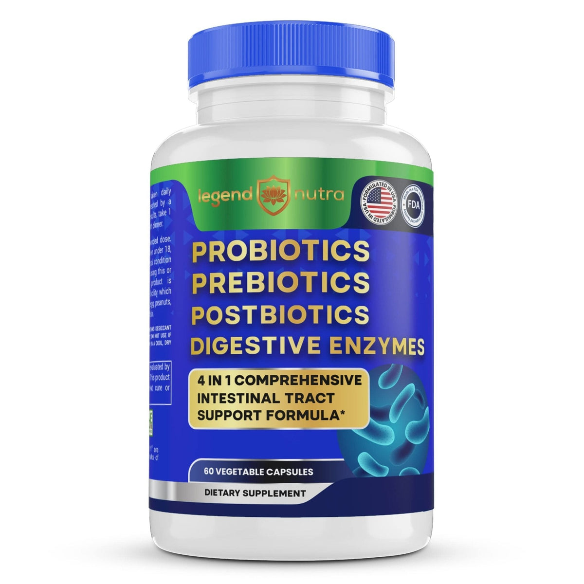 Legend Nutra Probiotics Prebiotics Postbiotics Digestive Enzymes 4 in 1 Formula 60 Count (Pack of 1) - PrimeBioHealth - canada supplements