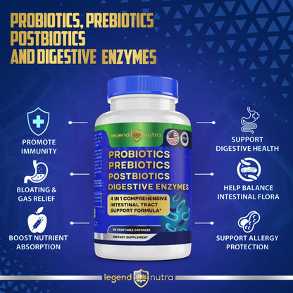 Legend Nutra Probiotics + Prebiotics Postbiotics Digestive Enzymes = 4 in 1 Formula Supplement for Better Digestion Health Women - PrimeBioHealth - canada supplements