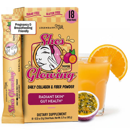 Legendairy Milk She’s Glowing Collagen Peptides Powder with Prebiotic Fiber, Tropical Drink Mix Supplement for Women, - PrimeBioHealth - canada supplements