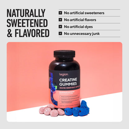 LEGION Creatine Monohydrate Gummies – Clean Chewable Creatine Supplement for Strength, Endurance & Muscle Recovery – 30 Sour Watermelon Flavor Servings - PrimeBioHealth - canada supplements