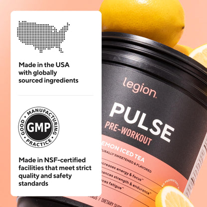 LEGION Pulse Pre Workout Supplement - All Natural Nitric Oxide Preworkout Drink to Boost Energy, Creatine Free, Naturally Sweetened, - PrimeBioHealth - canada supplements