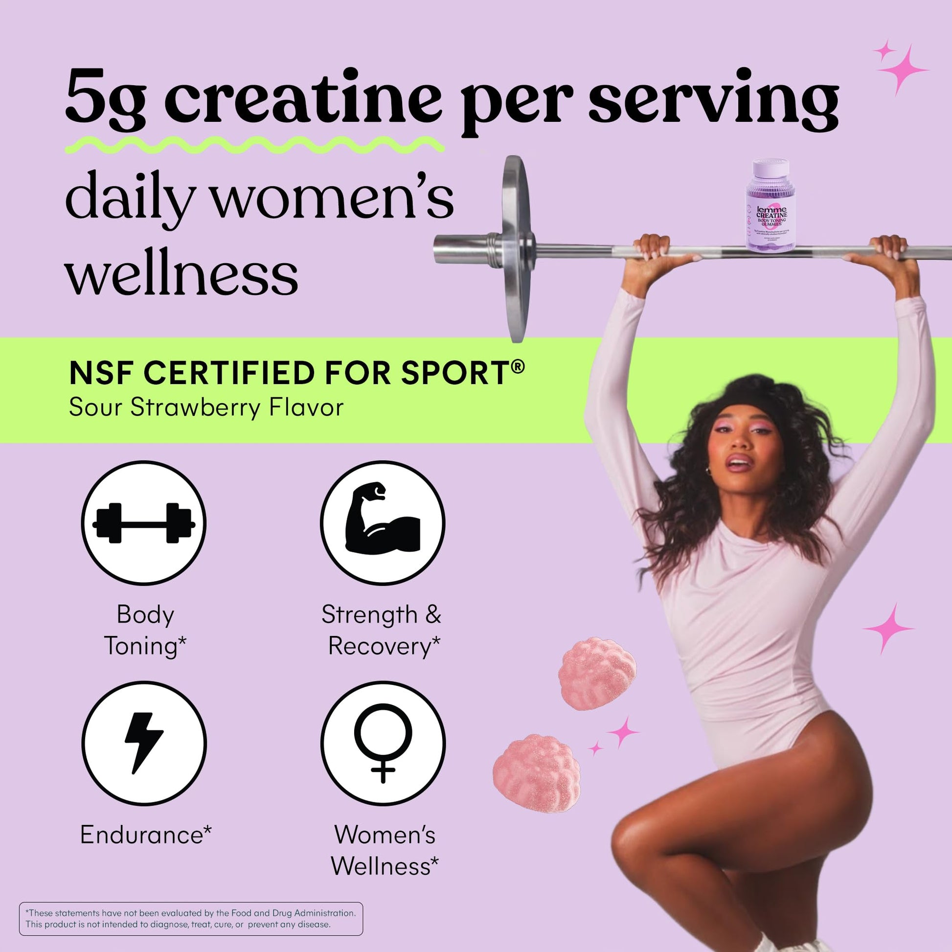 Lemme Creatine Monohydrate Gummies for Women and Men, 5g Dose to Support Lean Muscle, Strength, Recovery, Cognitive Health, w/Ginseng for Absorption - PrimeBioHealth - canada supplements