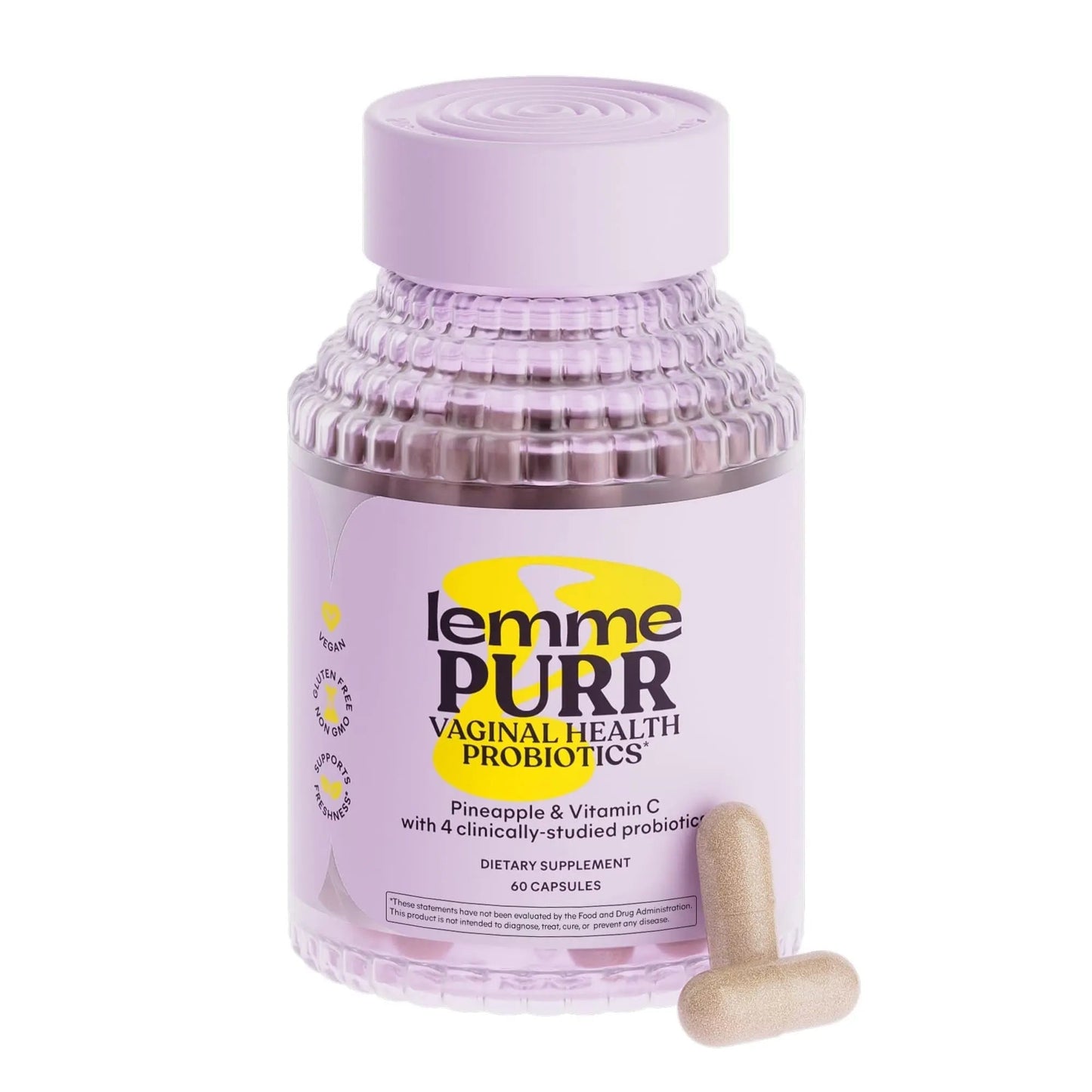 Lemme Purr Vaginal Probiotics for Women - Promotes pH Balance, Healthy Vaginal Odor & Urinary Tract Health w/Lactobacillus Blend, Clinically Tested Strains, Pineapple & Vitamin C - 60 Veggie Capsules - PrimeBioHealth - canada supplements