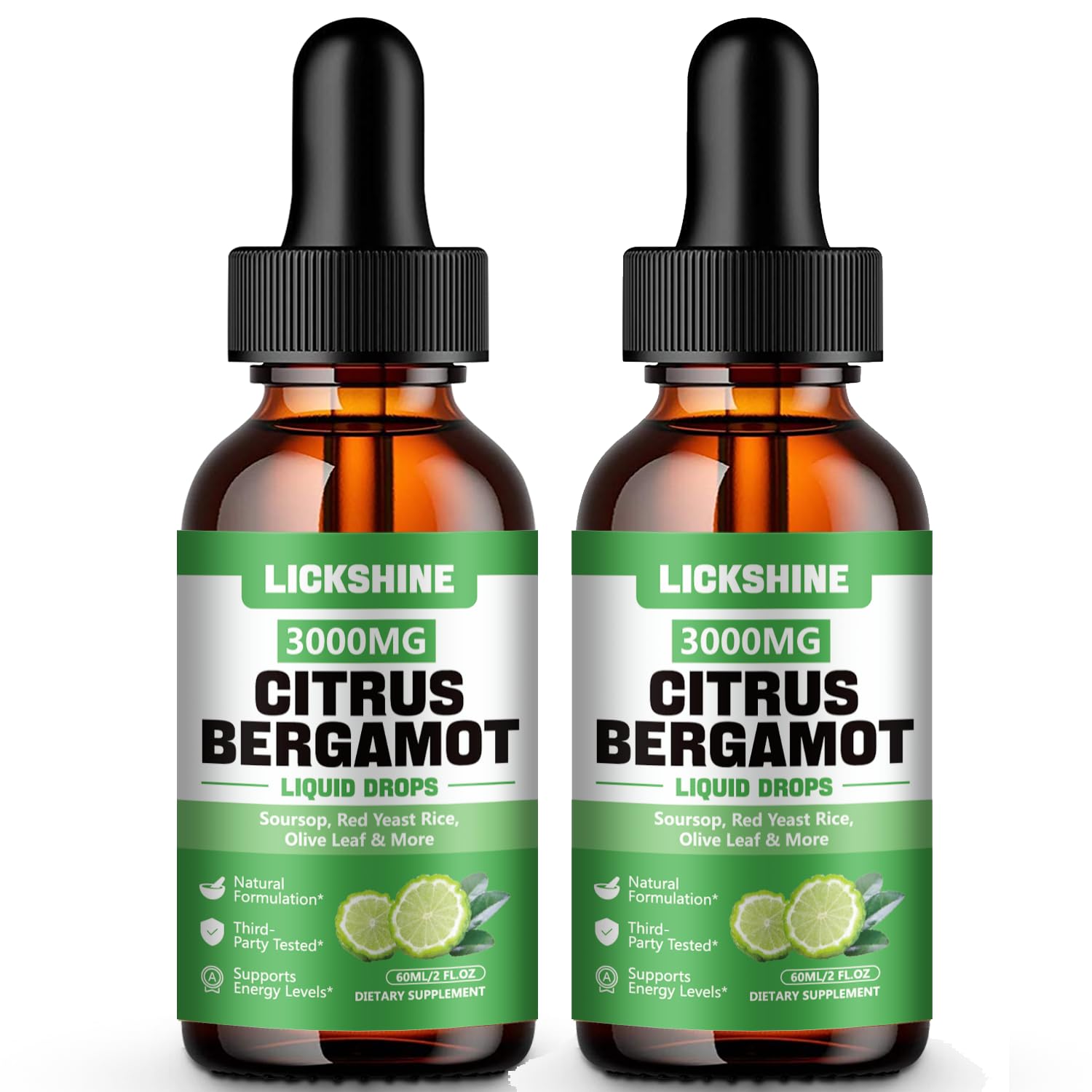 lickshine 2 Pack 3000mg Citrus Bergamot Liquid Drops - High Absorption - Cholesterol Lowering Supplement for Immune Support Anti-Aging, - PrimeBioHealth - canada supplements