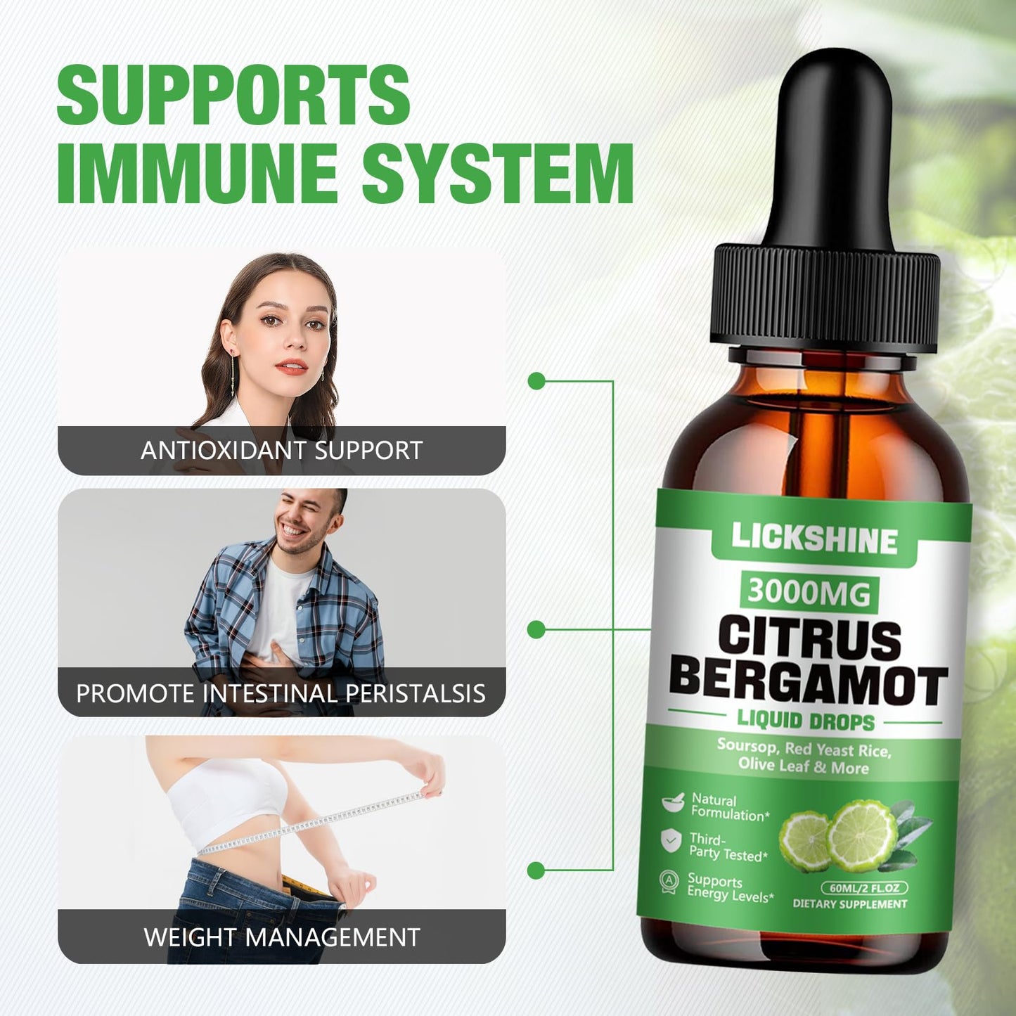 lickshine 2 Pack 3000mg Citrus Bergamot Liquid Drops - High Absorption - Cholesterol Lowering Supplement for Immune Support Anti-Aging, - PrimeBioHealth - canada supplements