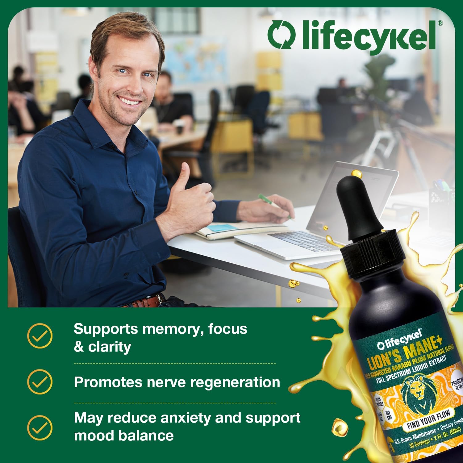 Life Cykel Cordyceps +Lion's Mane Extract Performance Pack - Organic Mushroom Supplement for Energy, Focus & Mental Clarity - USA Made, Pure & Potent Mushroom Liquid Drops for Adults - PrimeBioHealth - canada supplements