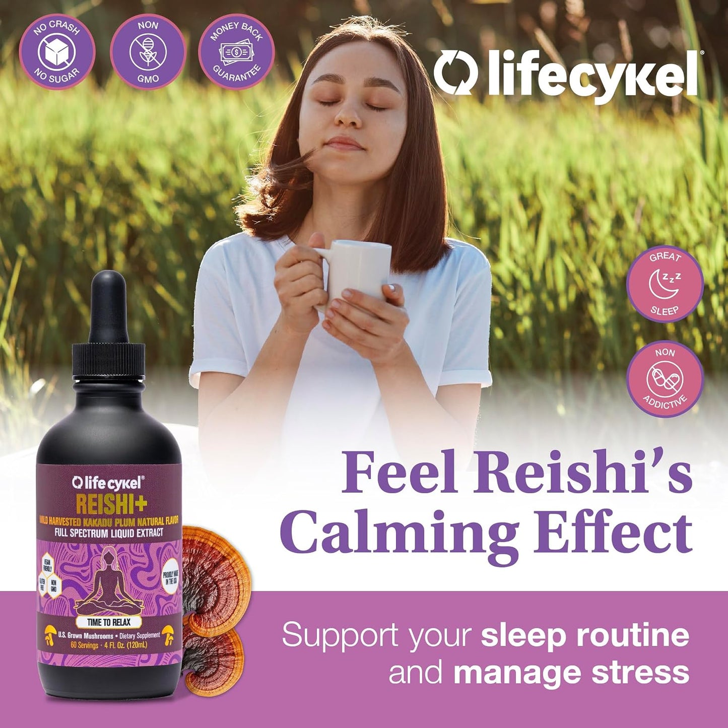 Life Cykel Professional Athletes Pack - Reishi, Lion's Mane & Cordyceps Mushroom Extract- Full-Spectrum Mushroom Tincture for Energy, Focus and Immune Health- Vegan, Non-GMO Formula - PrimeBioHealth - canada supplements