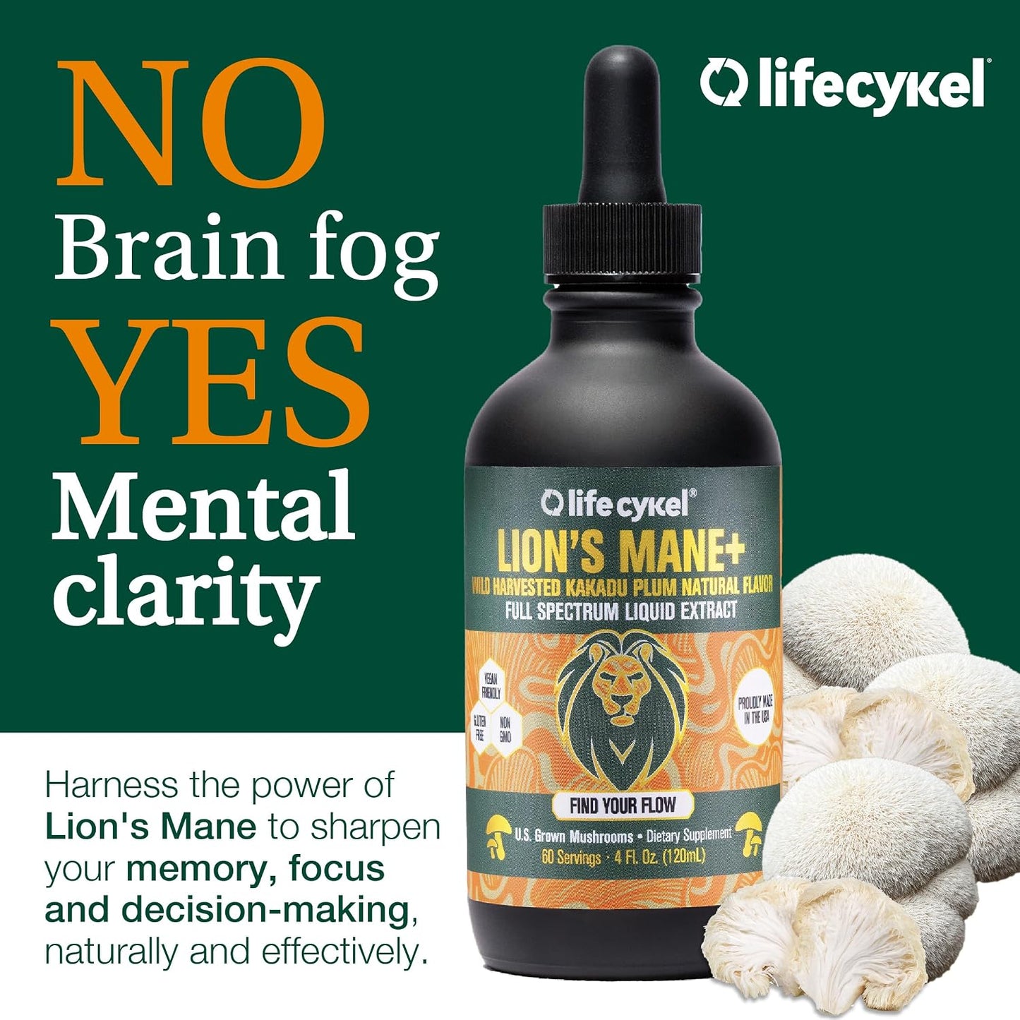 Life Cykel Professional Athletes Pack - Reishi, Lion's Mane & Cordyceps Mushroom Extract- Full-Spectrum Mushroom Tincture for Energy, Focus and Immune Health- Vegan, Non-GMO Formula - PrimeBioHealth - canada supplements