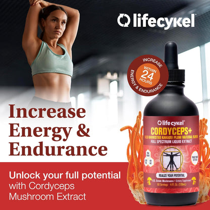 Life Cykel Professional Athletes Pack - Reishi, Lion's Mane & Cordyceps Mushroom Extract- Full-Spectrum Mushroom Tincture for Energy, Focus and Immune Health- Vegan, Non-GMO Formula - PrimeBioHealth - canada supplements