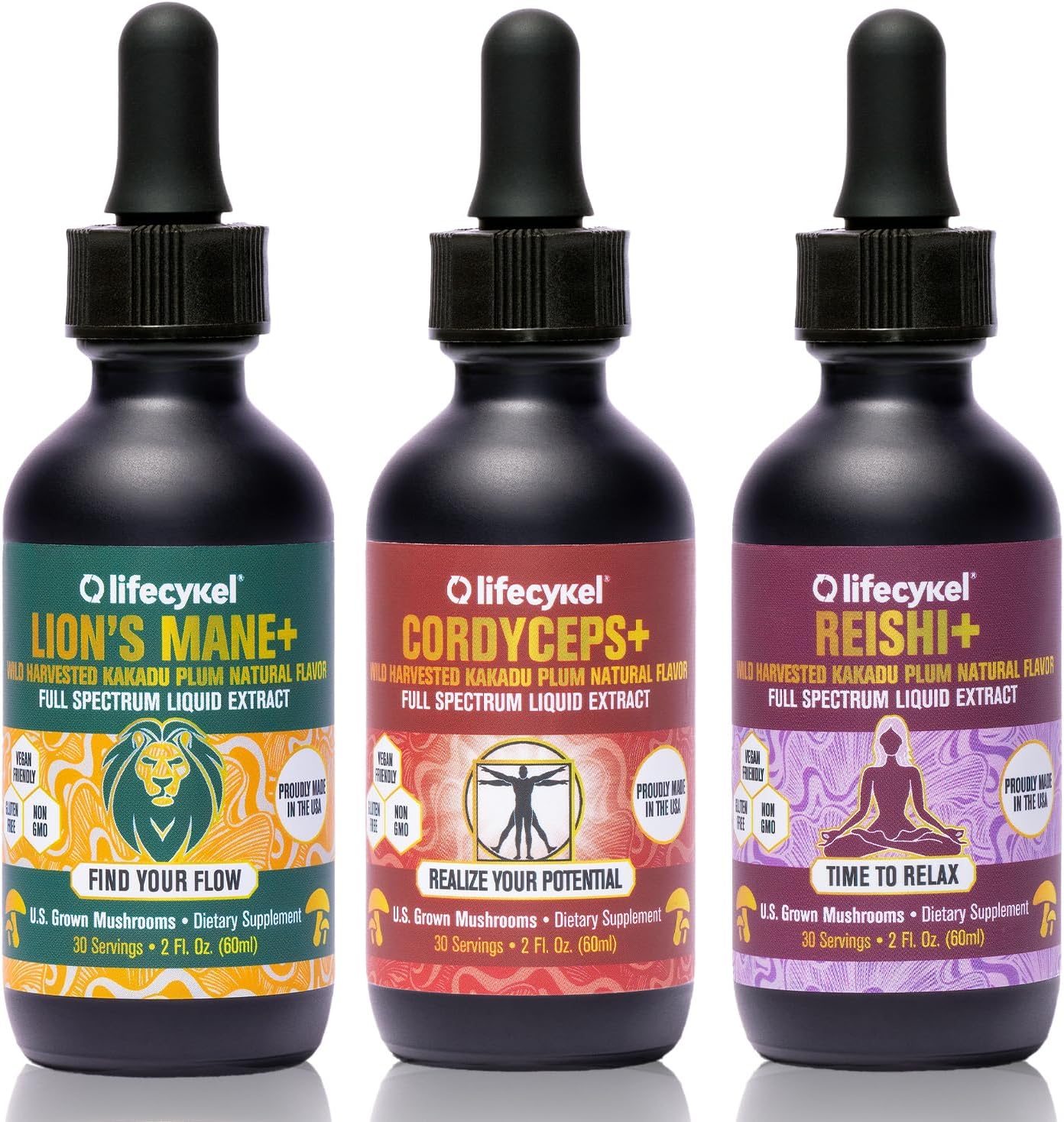 Life Cykel Professional Athletes Pack - Reishi, Lion's Mane & Cordyceps Mushroom Extract- Full-Spectrum Mushroom Tincture for Energy, Focus and Immune Health- Vegan, Non-GMO Formula - PrimeBioHealth - canada supplements