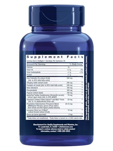 Life Extension Ultra Prostate Formula, Saw Palmetto for Men, pygeum, stinging Nettle Root, lycopene, Prostate Health, Urination Flow - PrimeBioHealth - canada supplements