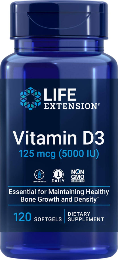 Life Extension Vitamin D3 5000 IU, 120 Softgels, 125mcg - PrimeBioHealth - canada supplements