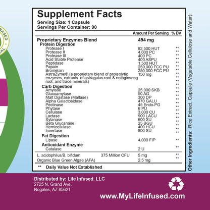 Life Infused Digestive Enzymes with Probiotics – 21 Plant-Based Enzymes with Bromelain, Papain, Amylase & Protease – Digestive Support for Gas & Bloating – - PrimeBioHealth - canada supplements