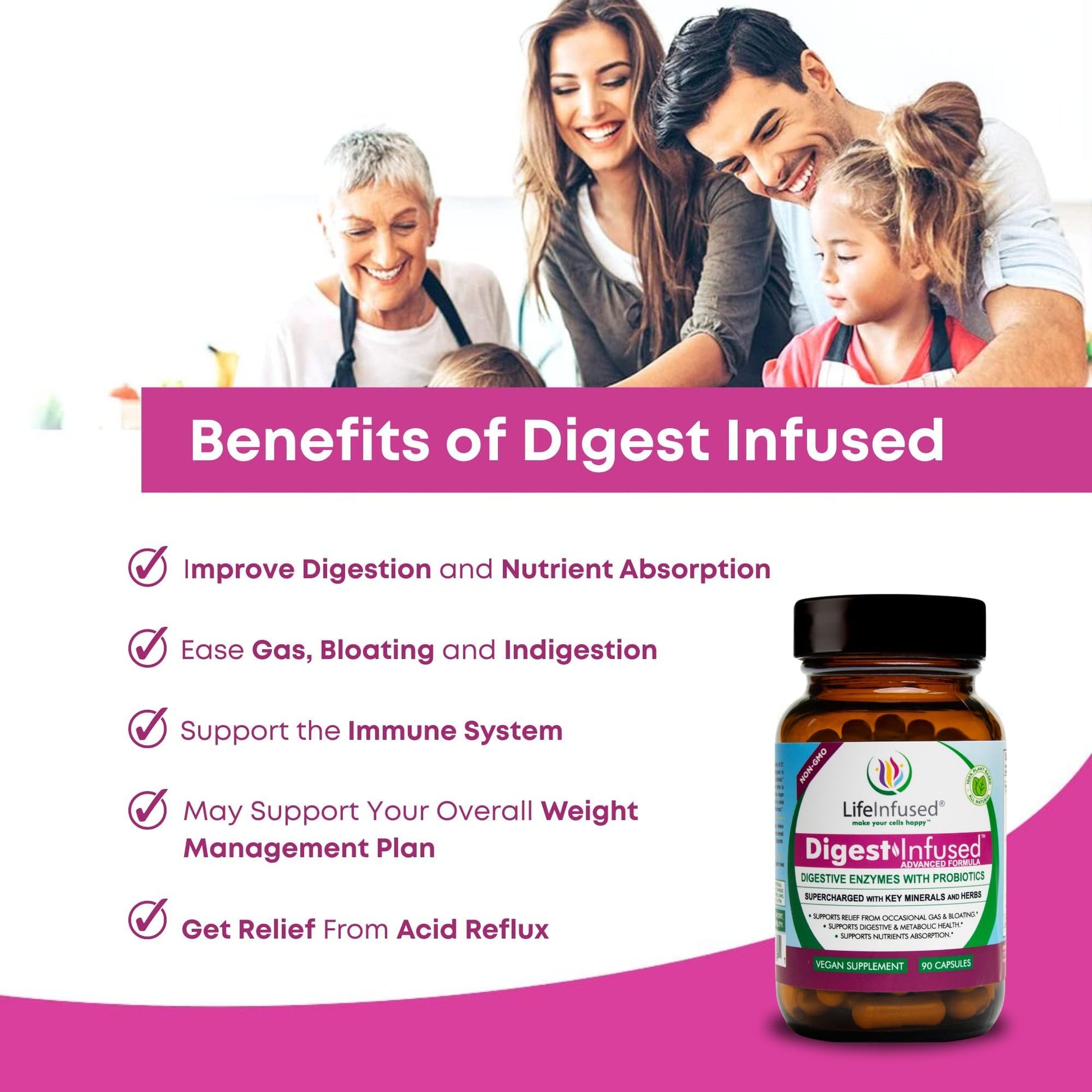 Life Infused Digestive Enzymes with Probiotics – 21 Plant-Based Enzymes with Bromelain, Papain, Amylase & Protease – Digestive Support for Gas & Bloating – - PrimeBioHealth - canada supplements