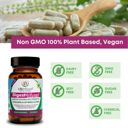 Life Infused Digestive Enzymes with Probiotics – 21 Plant-Based Enzymes with Bromelain, Papain, Amylase & Protease – Digestive Support for Gas & Bloating – - PrimeBioHealth - canada supplements