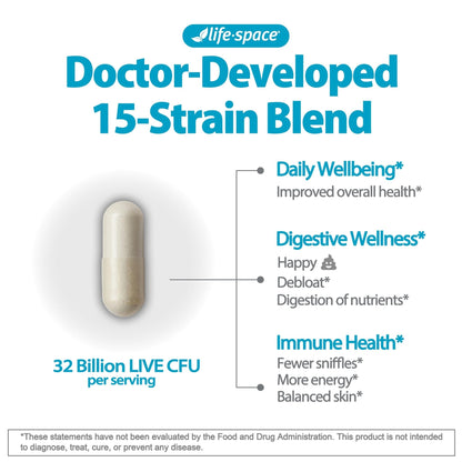 Life-Space Premium Broad Spectrum Probiotics, 2 Month Serving, 32 Billion CFU & 15 Diverse Strains, Formulated for Daily Digestive Health & Immune Health, - PrimeBioHealth - canada supplements