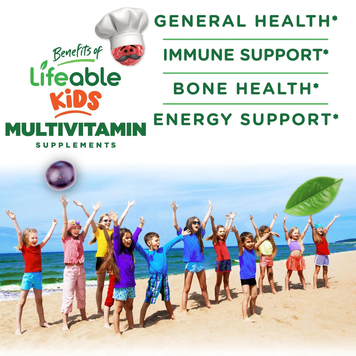 Lifeable Kids Multivitamin Gummies | Great Tasting Multivitamin for Kids | with Vitamins A, C, D, E, B6, B12, Zinc, Biotin - PrimeBioHealth - canada supplements