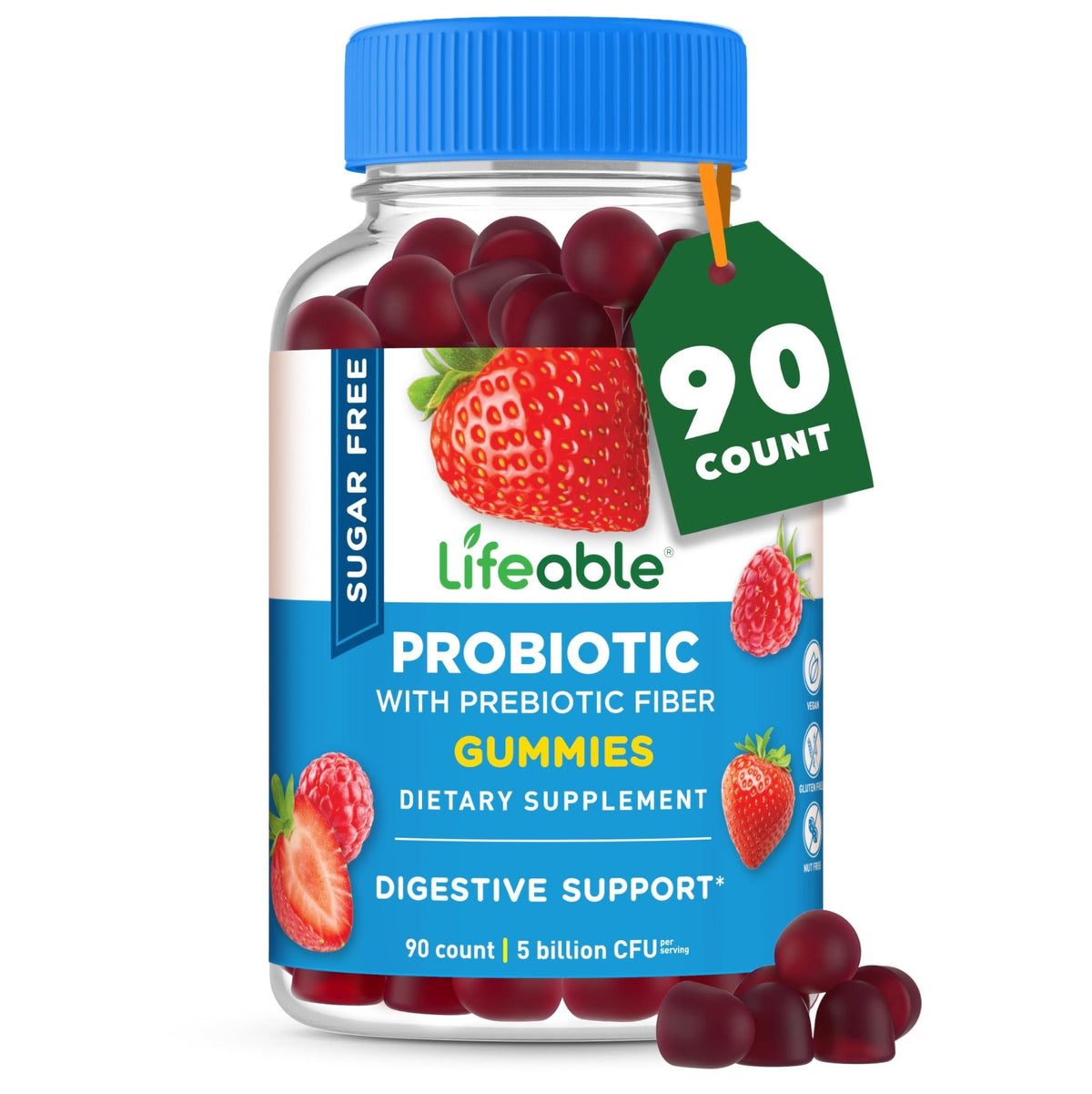 Lifeable Sugar Free Probiotics with Prebiotics Fiber – Great Tasting Natural Flavor Gummy Supplement – Keto Friendly Chewable – for Gut Health and Immune Support - PrimeBioHealth - canada supplements