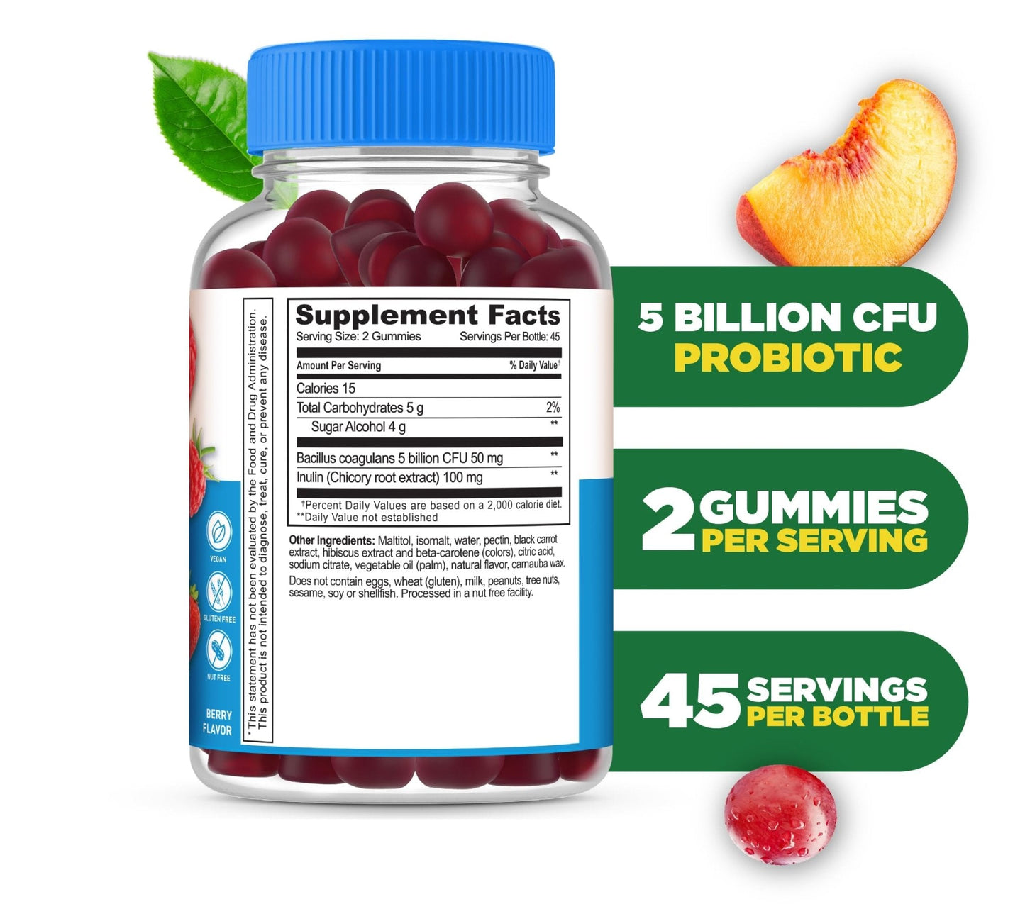 Lifeable Sugar Free Probiotics with Prebiotics Fiber – Great Tasting Natural Flavor Gummy Supplement – Keto Friendly Chewable – for Gut Health and Immune Support - PrimeBioHealth - canada supplements