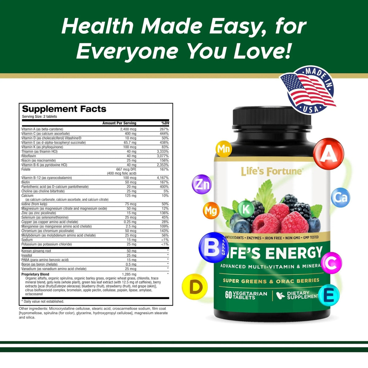 Life's Energy Advanced Daily Multivitamin for Men & Women, Energy and Immune Support Supplement with Super Greens, Antioxidants, Enzymes - PrimeBioHealth - canada supplements