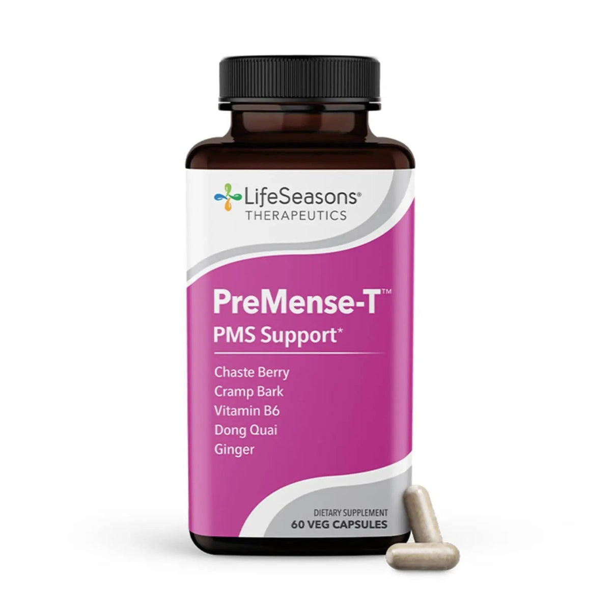 LifeSeasons - PreMense-T - PMS Relief Supplement - Support for Pre-Menstrual Symptoms, Cramping & Breast Tenderness - Nourish Tissue - Ginger Crampbark Dong Quai Chasteberry & Vitamin B6-60 Capsules - PrimeBioHealth - canada supplements