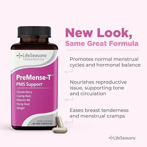 LifeSeasons - PreMense-T - PMS Relief Supplement - Support for Pre-Menstrual Symptoms, Cramping & Breast Tenderness - Nourish Tissue - Ginger Crampbark Dong Quai Chasteberry & Vitamin B6-60 Capsules - PrimeBioHealth - canada supplements