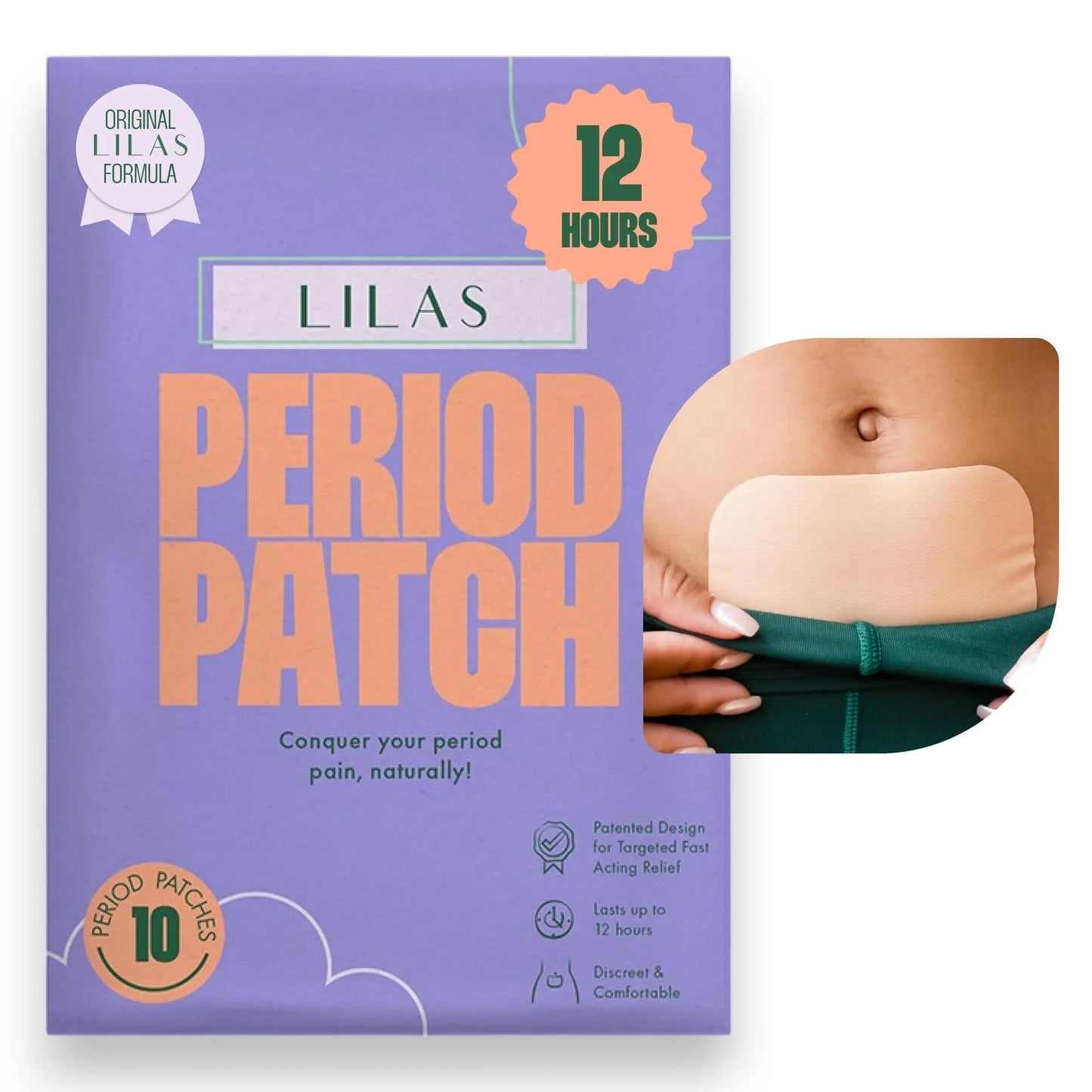 LILAS Period Cramps Pain Relief Patch, 10 Pack | Instant Relief for Menstrual Cramp, PMS, Endometriosis & PCOS | 12-Hour Comfort | Natural & Vegan Topical Patches | Trusted Formula & Upgraded Design - PrimeBioHealth - canada supplements
