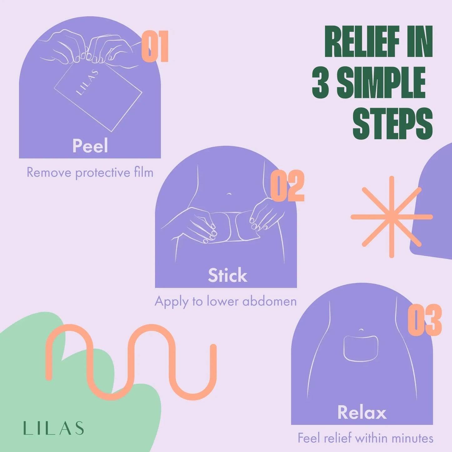 LILAS Period Cramps Pain Relief Patch, 5 Pack | Instant Relief for Menstrual Cramp, PMS, Endometriosis & PCOS | 12-Hour Comfort | Natural & Vegan Topical Patches | Trusted Formula & Upgraded Design - PrimeBioHealth - canada supplements