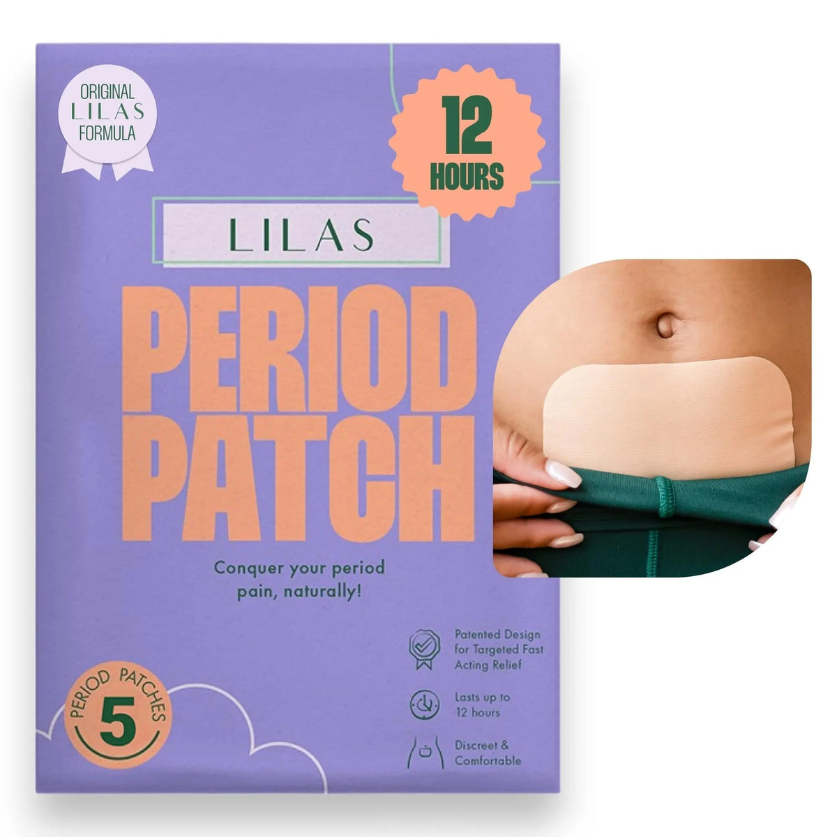 LILAS Period Cramps Pain Relief Patch, 5 Pack | Instant Relief for Menstrual Cramp, PMS, Endometriosis & PCOS | 12-Hour Comfort | Natural & Vegan Topical Patches | Trusted Formula & Upgraded Design - PrimeBioHealth - canada supplements