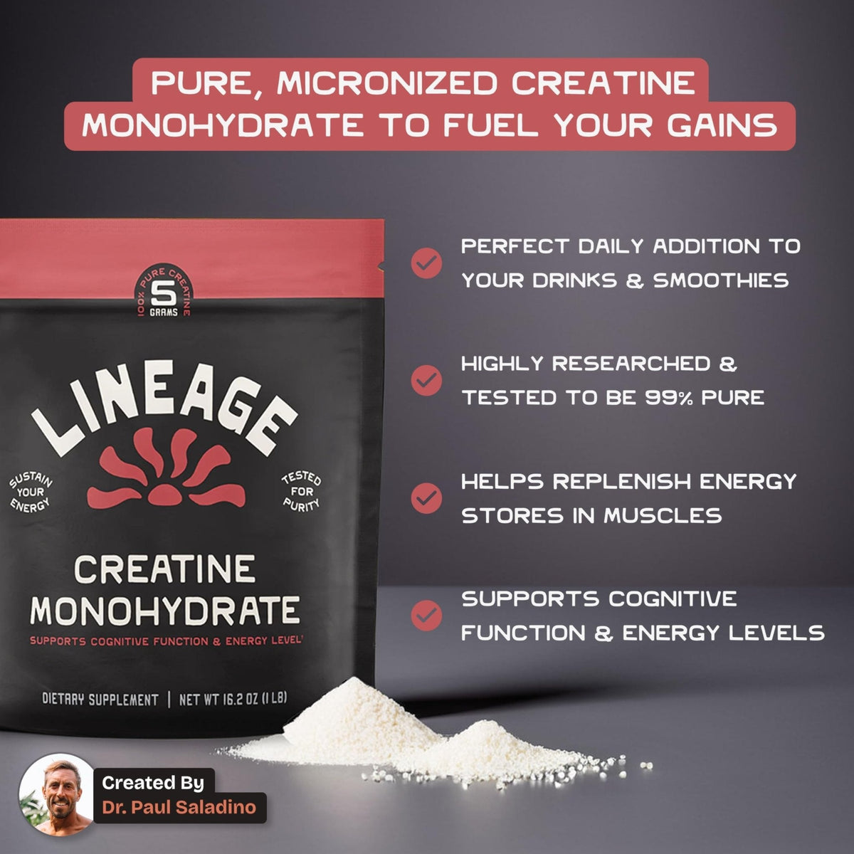 Lineage Provisions Micronized Creatine Monohydrate with Sea Salt - Micronized Creatine Powder for Training & Performance - PrimeBioHealth - canada supplements